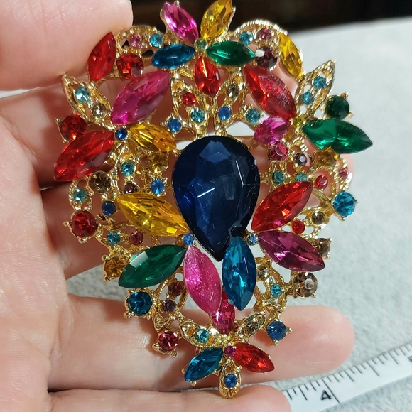 80x60mm large multi colored rhinestone brooch jewelry - Picture 4 of 8